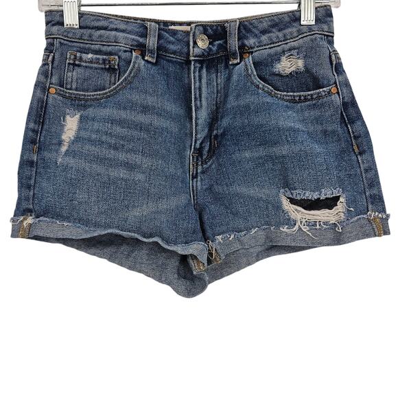 PacSun Pants - Pacsun Womans size 24/0 Mom Shorts Distressed Raw Hem Loose Fit Dark Wash Cuffed